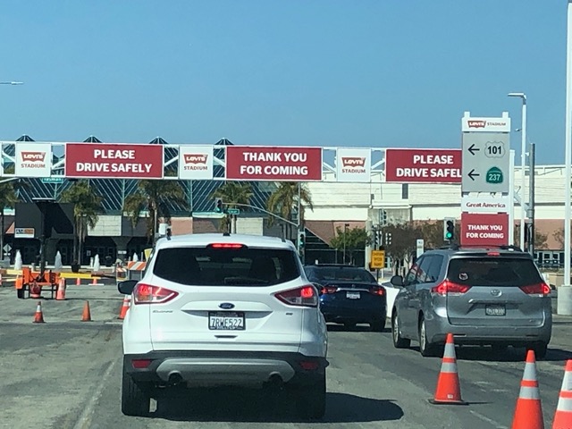 Steady stream of cars exiting