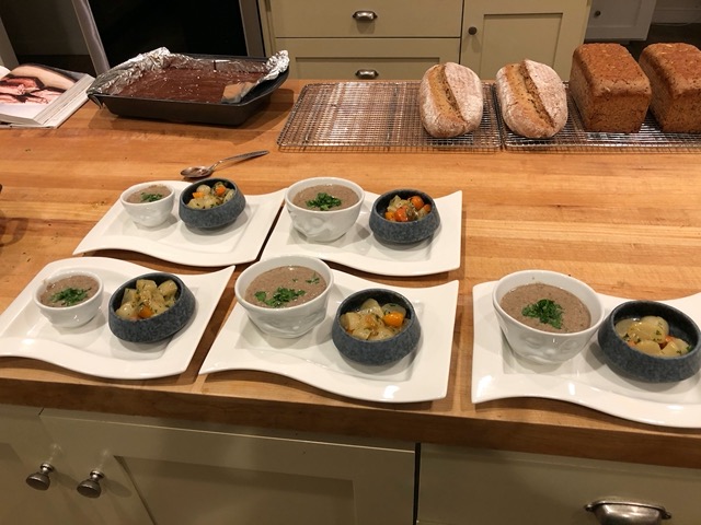 Mushroom soup and glazed turnips and carrots