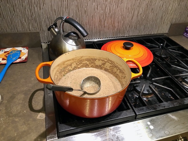 Big pot of mushroom soup