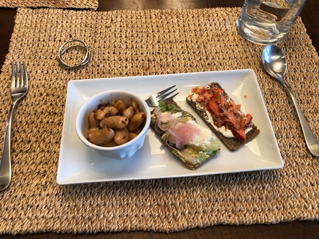 Cascabel beans with the open faced sandwiches