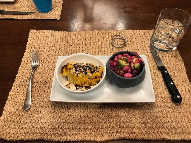 Sumac cauliflower and bean, beet, and quinoa salad