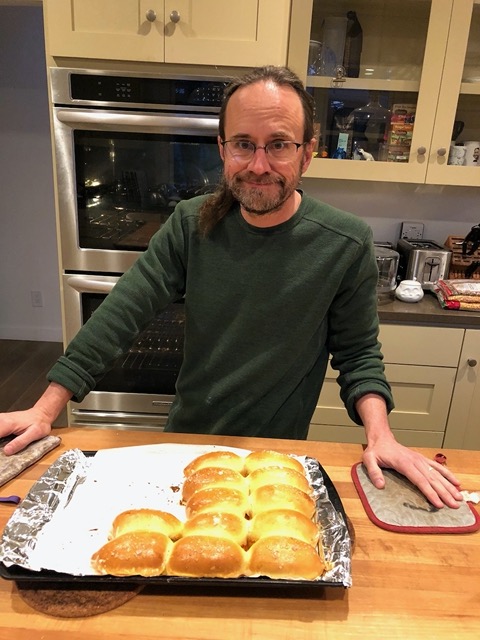 Mike with the stuffed Persian pierogies