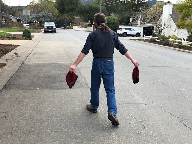 Owen dropped his hat on a walk