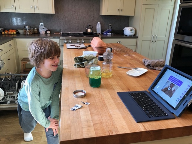 Owen doing another science project for school