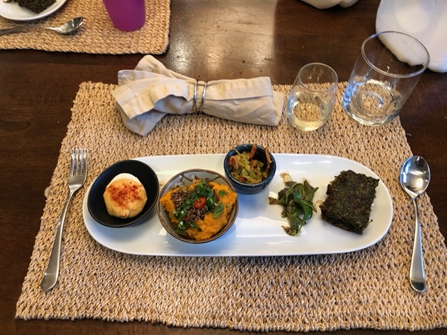 Bits and bites:  deviled egg, carrot salad, veg medley, itty bitty salad, kuku sabzi