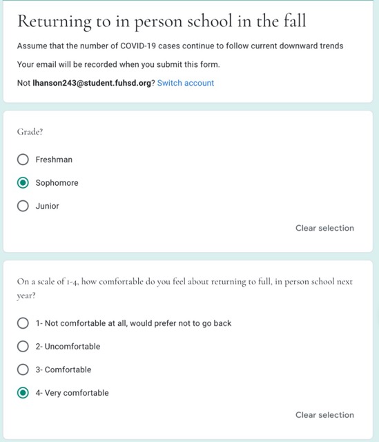Questionaire about returning in the fall