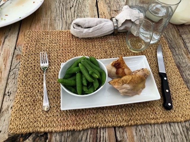 Dinner of chicken and sugar snap peas