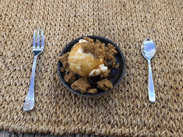 Vanilla with caramel and fudge sauce, and brown sugar cookie