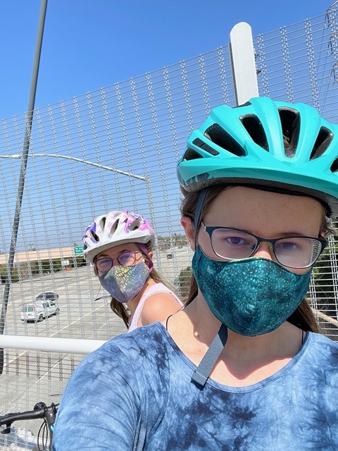 Crossing the freeway on the pedestrian overpass