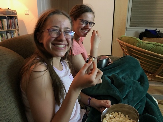 Now that all the kids have their braces off, we celebrate with a movie POPCORN