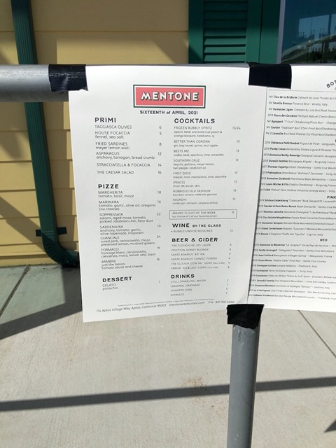 Mentone's menu