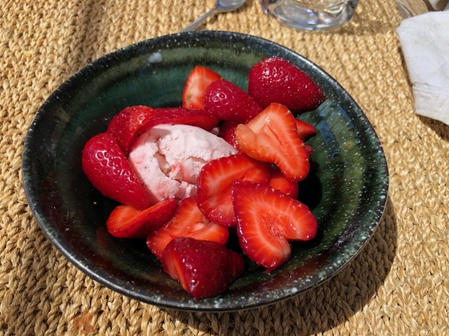 First strawberries!  With homemade strawberry ice cream!