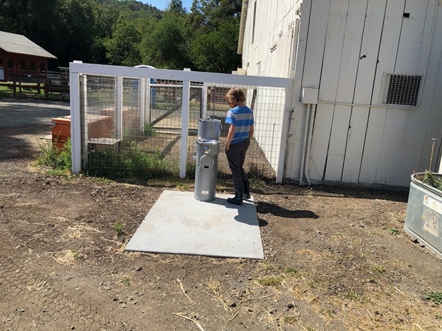 Up at the farm, the new drinking fountain is done
