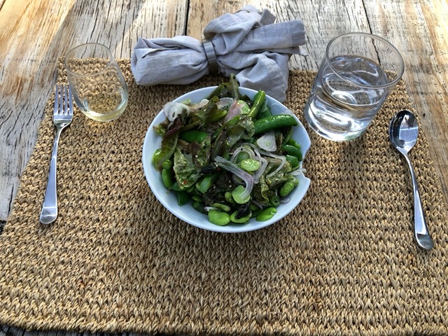 Spring salad with sugar snap peas and favas