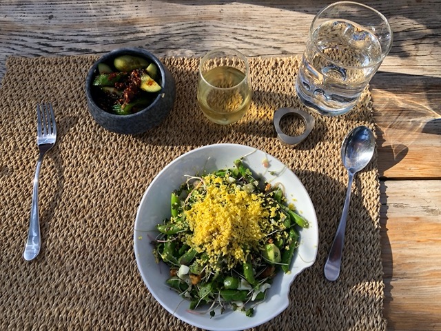 Spring salad with asparagus and egg, Sichuan cucumber salad