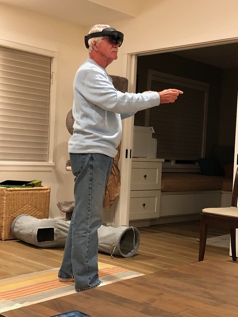 Reaching forward to touch something visible in VR