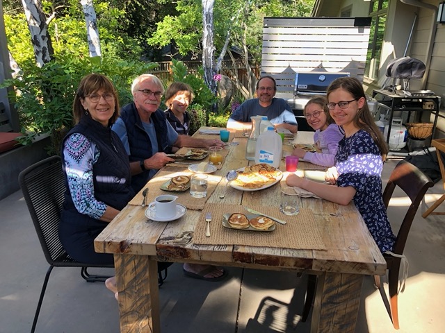 At breakfast (poor Owen has a sunbeam RIGHT in his eyes)