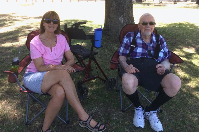 Leslie with Dad on an outing in Fresno