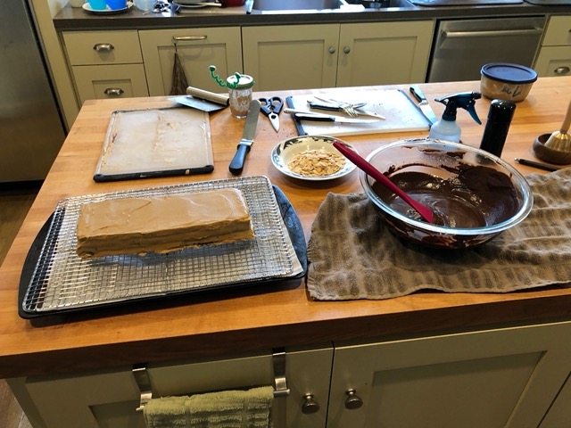 Getting ready to cover it in chocolate ganache