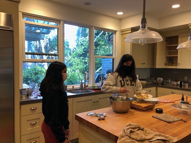 Vibha and Sofia at the buffet.  This meal is always a hit