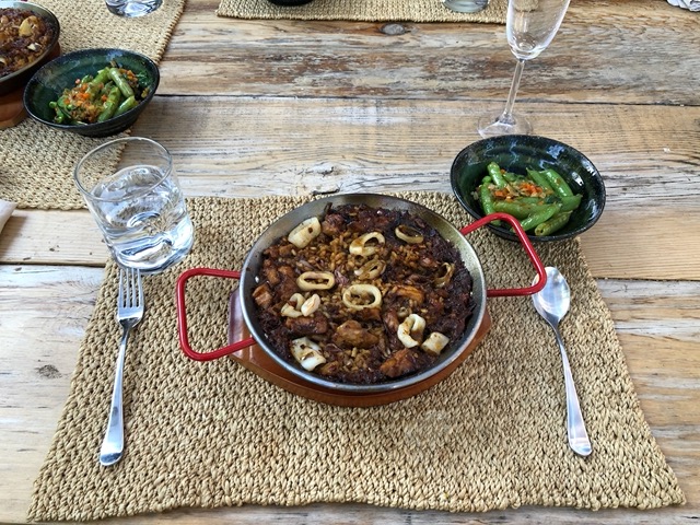 Paella and sugar snap peas for dinner