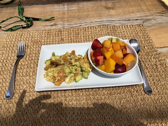 Migas and summer fruit for lunch