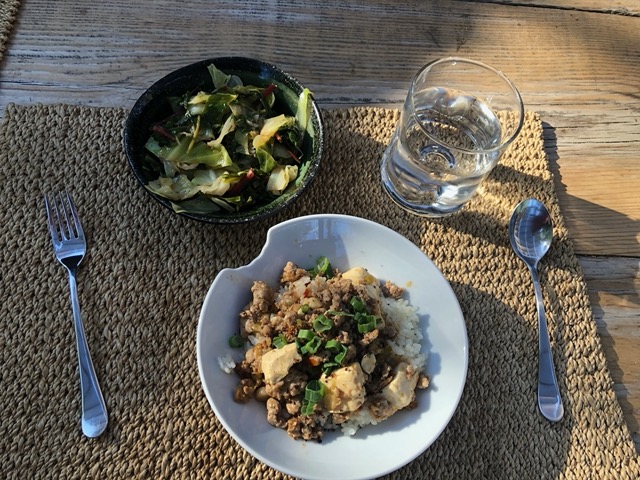 Ma po tofu and a green salad