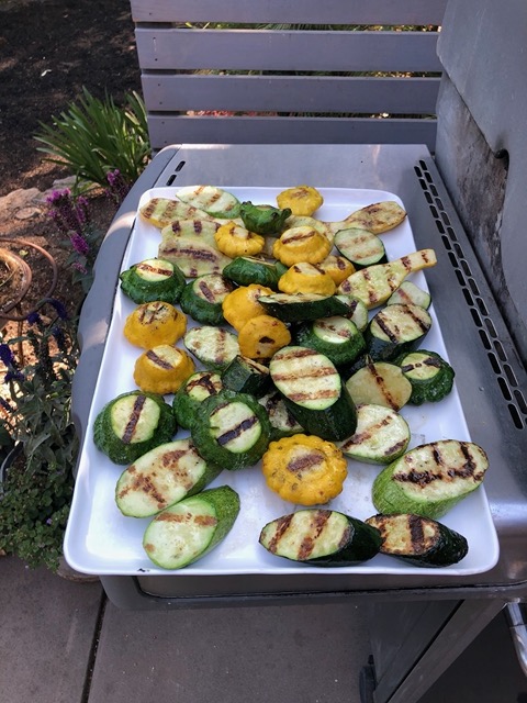 A summer dinner of grilled summer squash