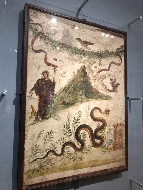 Famous fresco of Vesuvius, showing its sharp peak before the eruption