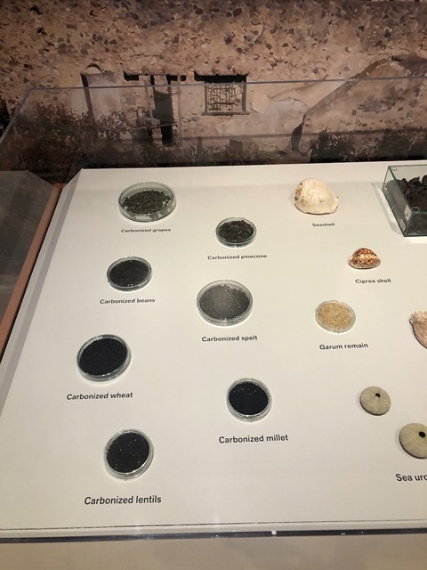 Carbonized foodstuffs, like grains and lentils
