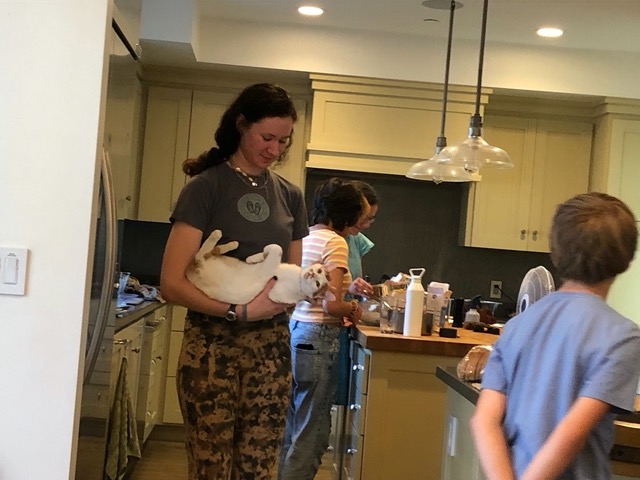 Manya is REALLY good with the cats.  Gizmo is totally relaxed