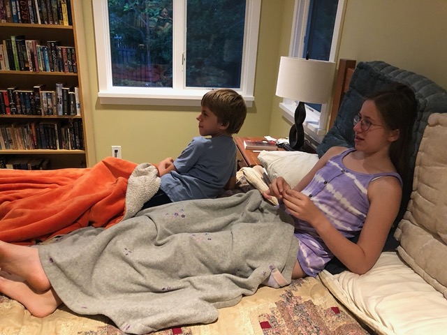 ... so Ellie, Owen and I watched one (the Incredibles) in the master bedroom
