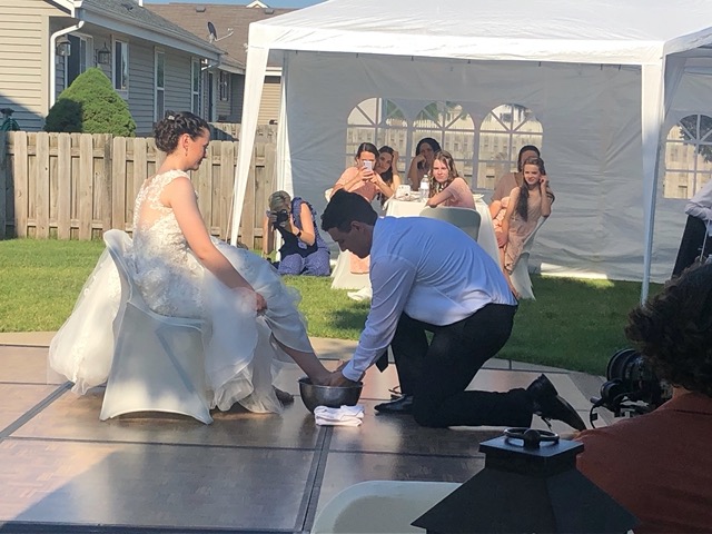Foot washing ceremony (in lieu of garter toss)