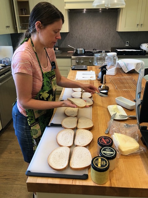 Making lunch: a reuben sandwich kit from Jake's famly!