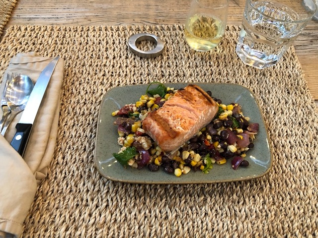 Grilled salmon on grilled vegetables