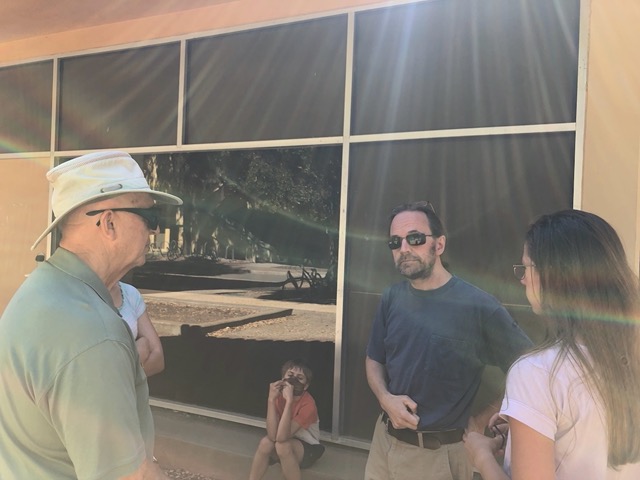 Mike, next to the hexagon, explaining a seminal meeting he attended here, developing the internet