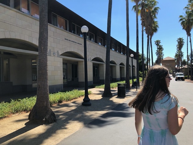 We point out the physics and astrophysics building to Lela on the left