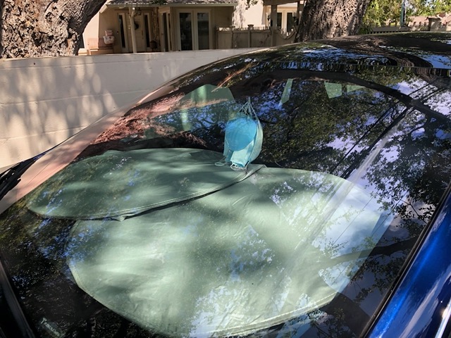We walked to Rancho and saw this car with masks hanging from mirror
