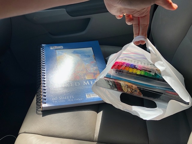 Supplies on the front seat