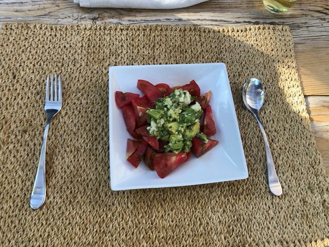 Yay!  Tomato and marinated mozzarella salad!  High summer dinner