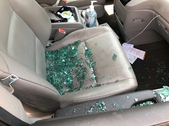 There was a lot of broken glass in the seats, on the floor, in the door handles