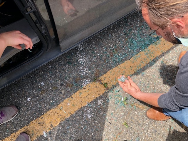 We cleaned up the broken glass