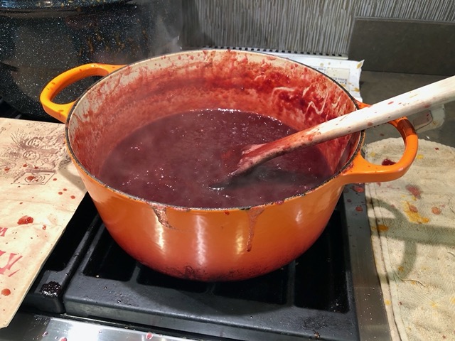 The jam pot, bubbling away
