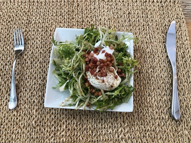 Frisee with poached egg and lardons (yeah, I made this a lot)