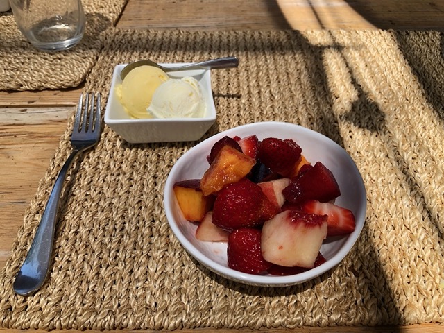 Stonefruit, and lemon and passion fruit ice cream for dessert
