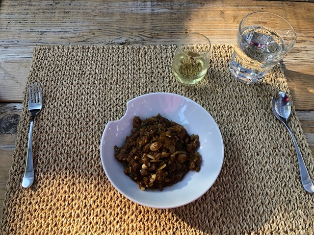 Spiced lamb on eggplant