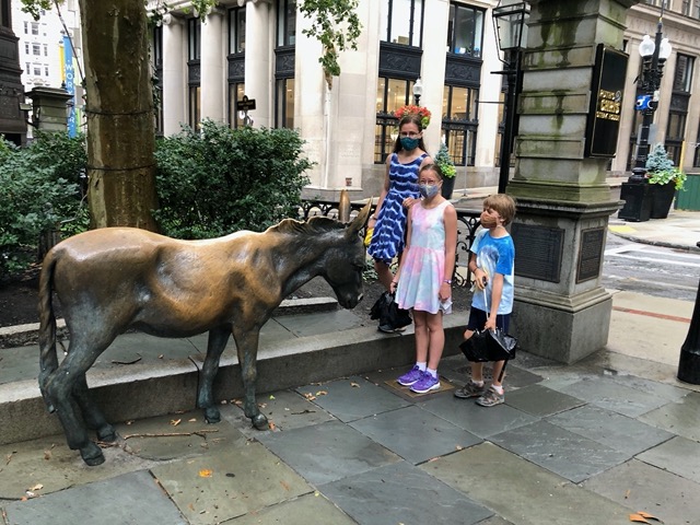 Donkey statue placed in the 1990s for kids to enjoy on the Freedom Trail