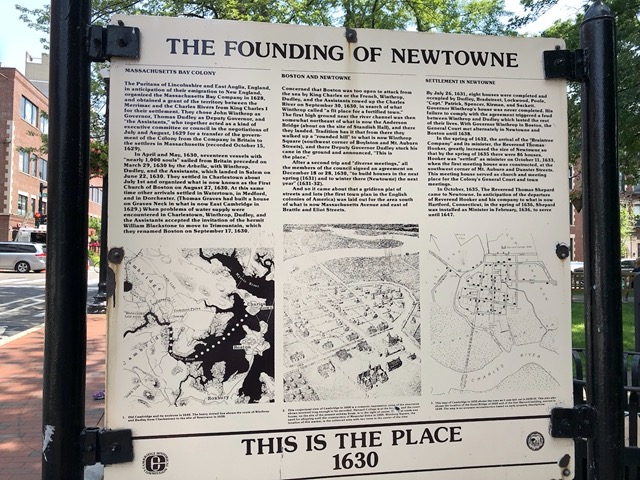 History of Newtowne, a more defensible spot than Boston. Est. 1630
