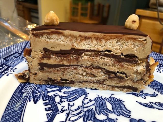Cross section of the hazelnut dacquoise cake from Flour