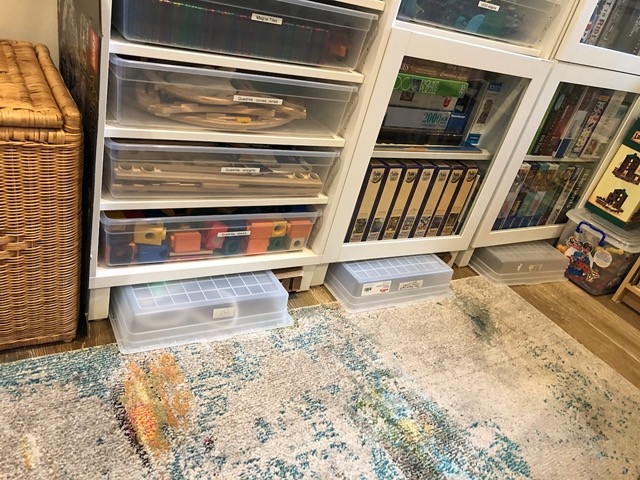 We blocked off the space under the game cabinets